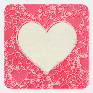 Elegante rote und rosa florale Herzen Valentinstag Quadratischer Aufkleber