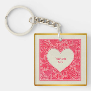 Elegante rote und rosa florale Herzen Valentinstag Schlüsselanhänger