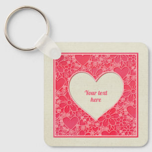Elegante rote und rosa florale Herzen Valentinstag Schlüsselanhänger