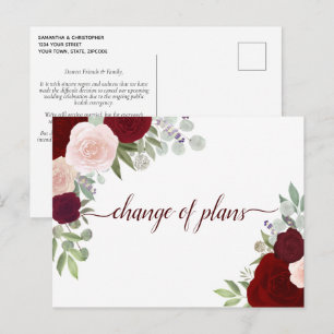 Elegante rote und rosa Rosen Änderung der Hochzeit Ankündigungspostkarte
