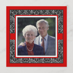 Elegante rote und schwarze Damast-Hochzeitsjubiläu Einladung