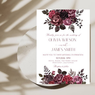 Elegante rote und schwarze Rosen Hochzeit-Romantis Einladung