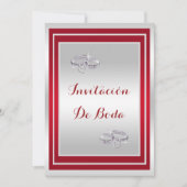 Elegante Rote Und Silberne Eheringe Einladung (Vorderseite)