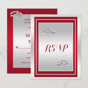 Elegante Rote Und Silberne Eheringe RSVP Karte
