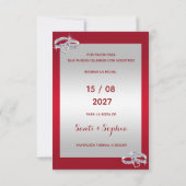 Elegante Rote Und Silberne Eheringe Save The Date (Rückseite)