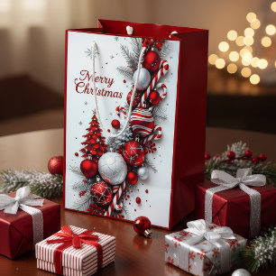Elegante rote und silberne Weihnachtsgeschenktasch Mittlere Geschenktüte