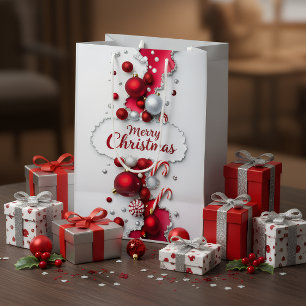 Elegante rote und silberne Weihnachtsgeschenktasch Mittlere Geschenktüte