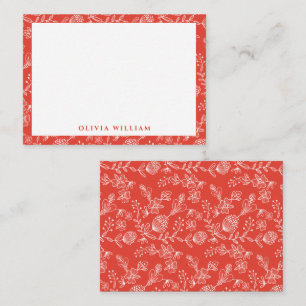Elegante rote und weiße Boho-Blumenrand-Namenskart Mitteilungskarte