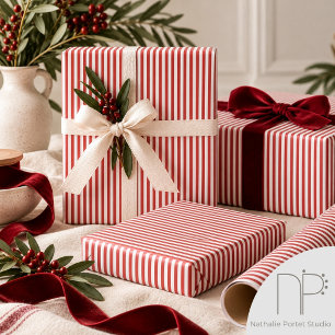 Elegante rote und weiße dünne Streifen Geschenkpapier
