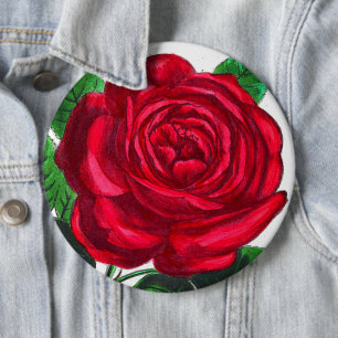 Elegante Rote Vintage Rose Blume Button