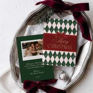 Elegante rote Vintage-Schleife grüne Weihnachtsfot Feiertagskarte