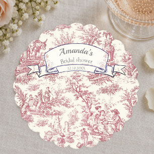 Elegante rote Vintage-Toile de Jouy Untersetzer