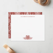 Elegante, rote Vintage Toile-Flachbildkarte Mitteilungskarte (Vorderseite/Rückseite Beispiel)