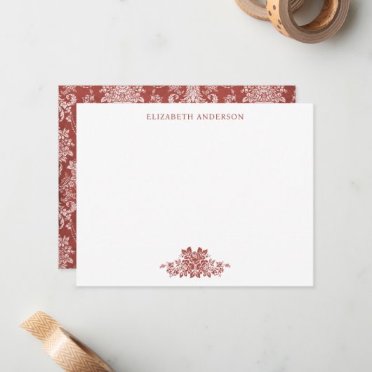 Elegante, rote Vintage Toile-Flachbildkarte Mitteilungskarte (Vorderseite/Rückseite Beispiel)