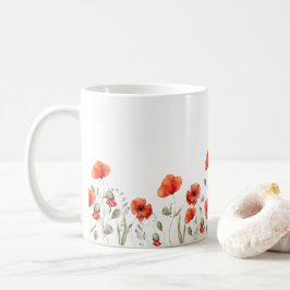 Elegante Rote Wasserfarbe Mohnblumen Blume Kaffeetasse