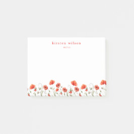 Elegante Rote Wasserfarbe Mohnblumen Blume Persona Post-it Klebezettel