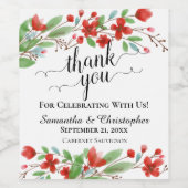 Elegante rote Wasserfarbenblüten Danke für Ihre Ho Weinetikett (Einzelnes Label)