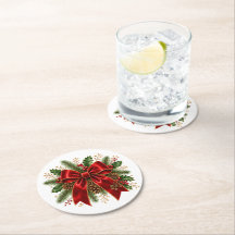 Elegante rote Weihnachts-Schleife mit Stechpalme u