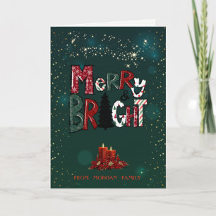 Elegante rote Weihnachtskerzen Merry & Bright Feiertagskarte