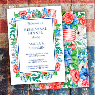 Elegante rote weiße blaue Hochzeitsprobe Dinner Einladung