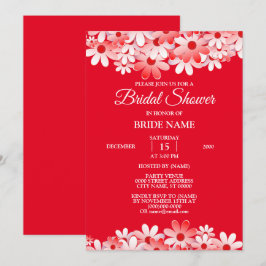 Elegante rote weiße Blumen-Brautparty Einladung