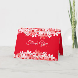 Elegante rote weiße Blumenhochzeit Dankeskarte