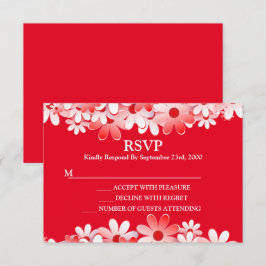 Elegante rote weiße Blumenhochzeit RSVP Karte