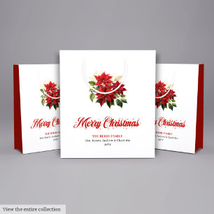 Elegante rote weiße Poinsettie-Blumen-Geschenktasc Mittlere Geschenktüte