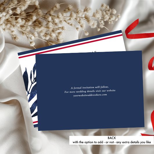 Elegante rote, weiße und blaue Streifen, Leaf Wedd Save The Date