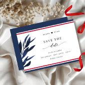 Elegante rote, weiße und blaue Streifen, Leaf Wedd Save The Date