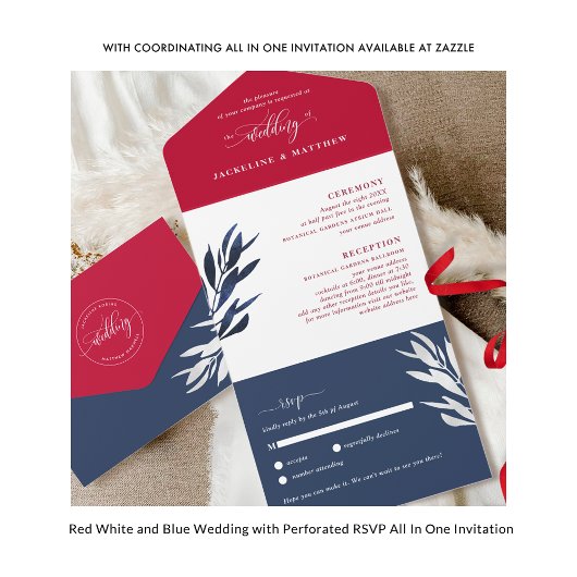 Elegante rote, weiße und blaue Streifen, Leaf Wedd Save The Date