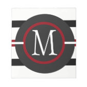 Elegante rote, weiße und schwarze Linien mit Monog Notizblock (Vorderseite)