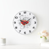 Elegante rote Zwillingsherzen mit florierenden Sch Große Wanduhr (Zuhause)