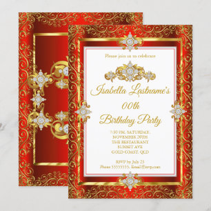 Elegante Roter Damast Gold Weiße Geburtstagsfeier Einladung