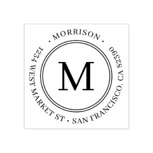 Elegante Round Monogram Family Name Rücksendeadres Gummistempel