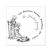 Elegante Round Nativity Scene Family Rücksendeadre Permastempel (Design)