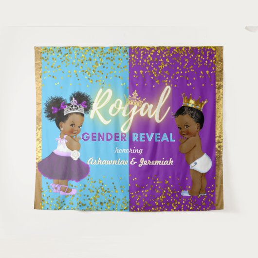 Elegante Royal African Gender Reveal Lila & Blue Wandteppich (Vorderseite (Horizontal))