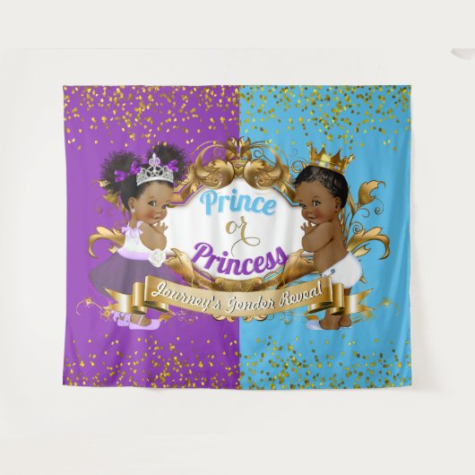 Elegante Royal African Gender Reveal Lila & Blue Wandteppich (Vorderseite (Horizontal))