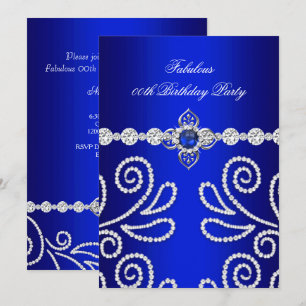 Elegante Royal Blau Diamant Perle Geburtstagsfeier Einladung
