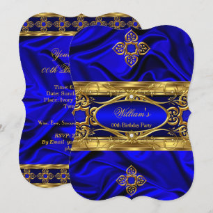 Elegante Royal Blau Gold Edelsteine Seide Geburtst Einladung