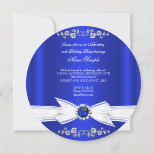 Elegante Royal Blau Weiße Perlen Juwel Bogen Gebur Einladung