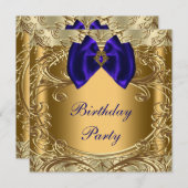 Elegante Royal Blue and Gold Birthday Party Einladung (Vorne/Hinten)