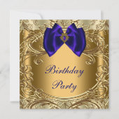 Elegante Royal Blue and Gold Birthday Party Einladung (Vorderseite)