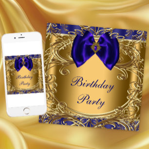 Elegante Royal Blue and Gold Birthday Party Einladung