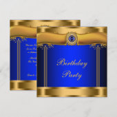 Elegante Royal Blue and Gold Birthday Party Einladung (Vorne/Hinten)