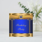 Elegante Royal Blue and Gold Birthday Party Einladung (Stehend Vorderseite)
