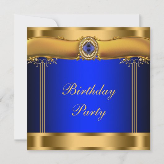 Elegante Royal Blue and Gold Birthday Party Einladung (Vorderseite)