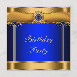 Elegante Royal Blue and Gold Birthday Party Einladung