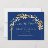 Elegante Royal Blue and Gold Foliage Arch Wedding Save The Date (Vorderseite)