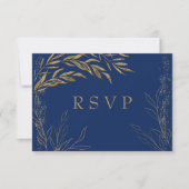 Elegante Royal Blue and Gold Leaf RSVP Card (Vorderseite)